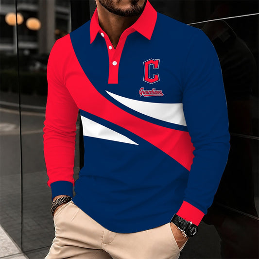 [HOMERUN DEAL] NEW CUSTOMIZED MLB13 CGS CLEVELAND GUARDIANS MEN'S LONG SLEEVE POLO