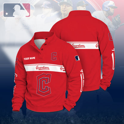 [HOMERUN DEAL] NEW CUSTOMIZED MLB13 CGS CLEVELAND GUARDIANS QUARTER-BUTTON SWEATSHIRT