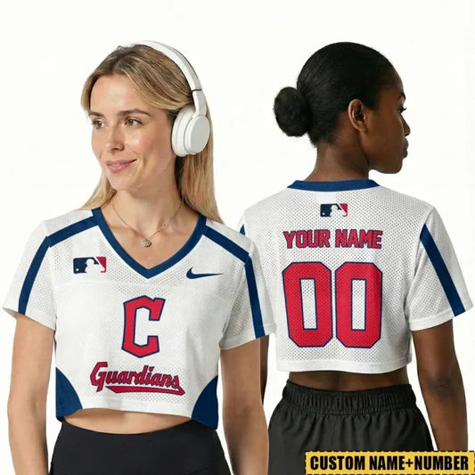 [HOMERUN DEAL] NEW CUSTOMIZED MLB13 CGS CLEVELAND GUARDIANS V-NECK JERSEY CROP TOP
