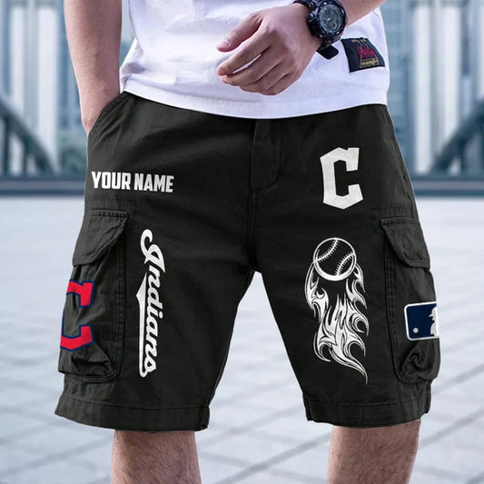 [HOMERUN DEAL] NEW CUSTOMIZED MLB13 CGS CLEVELAND GUARDIANS MEN'S CARGO SHORTS