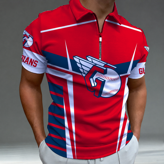 [HOMERUN DEAL] NEW CUSTOMIZED MLB13 CGS CLEVELAND GUARDIANS ZIP POLO SHIRT