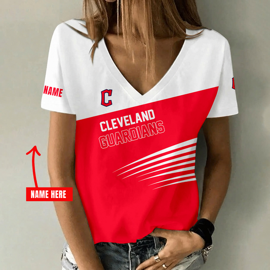 [HOMERUN DEAL] NEW CUSTOMIZED MLB13 CGS CLEVELAND GUARDIANS V-NECK FEMALE SHIRT