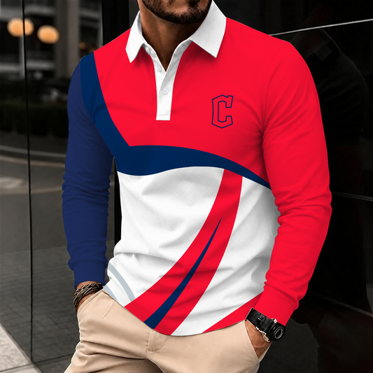 [HOMERUN DEAL] NEW CUSTOMIZED MLB13 CGS CLEVELAND GUARDIANS MEN'S LONG SLEEVE POLO