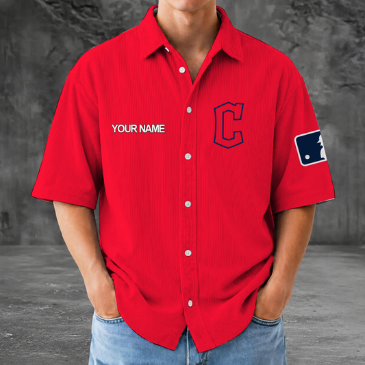 [HOMERUN DEAL] NEW CUSTOMIZED MLB13 CGS CLEVELAND GUARDIANS SEERSUCKER BUTTON SHIRT