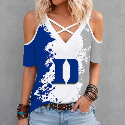 [HOOPS SPECIAL] NEW CUSTOMIZED NCAA CFH13 DLD DUKE BLUE DEVILS CRISS CROSS V-NECK TOP