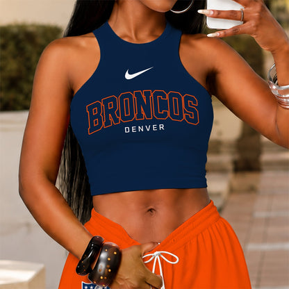 [TOUCHDOWN DEAL] NEW CUSTOMIZED NFL13 DVB DENVER BRONCOS WOMEN'S CROP TOP & LONGPANTS SET