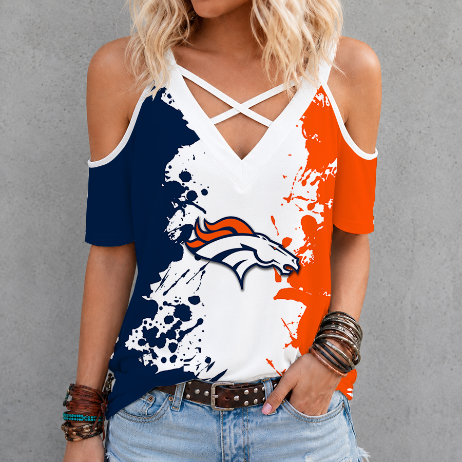 [TOUCHDOWN DEAL] NEW CUSTOMIZED NFL13 DVB DENVER BRONCOS CRISS CROSS V-NECK TOP