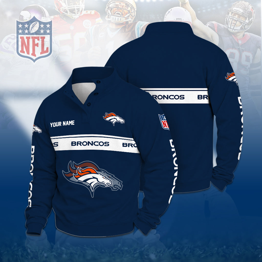 [TOUCHDOWN DEAL] NEW CUSTOMIZED NFL13 DVB THE BRONCOS QUARTER-BUTTON STAND-COLLAR SWEATSHIRT