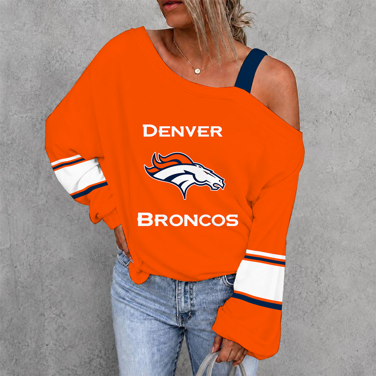 [TOUCHDOWN DEAL] NEW CUSTOMIZED NFL13 DVB DENVER BRONCOS WOMEN'S OFF-SHOULDER LONG SLEEVE SHIRT