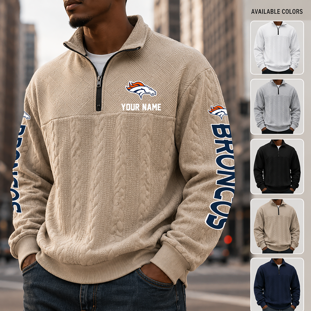 [TOUCHDOWN DEAL] NEW CUSTOMIZED NFL13 DVB DENVER BRONCOS MULTICOLOR QUARTER-ZIP SWEATSHIRT
