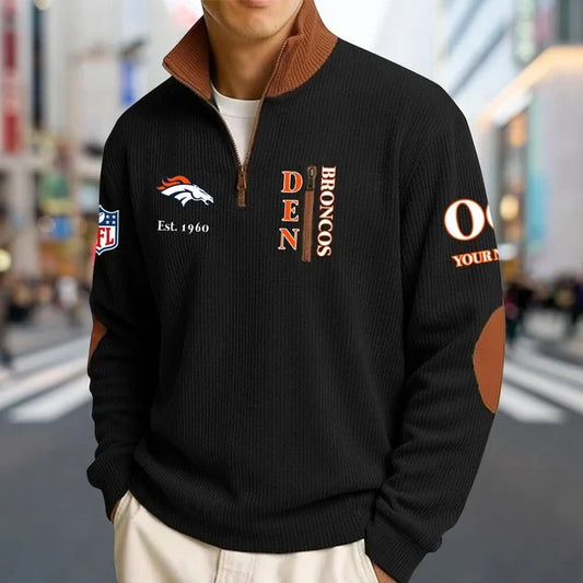 [TOUCHDOWN DEAL] NEW CUSTOMIZED NFL13 DVB DENVER BRONCOS MULTICOLOR STRIPED QUATER ZIP SWEATSHIRT