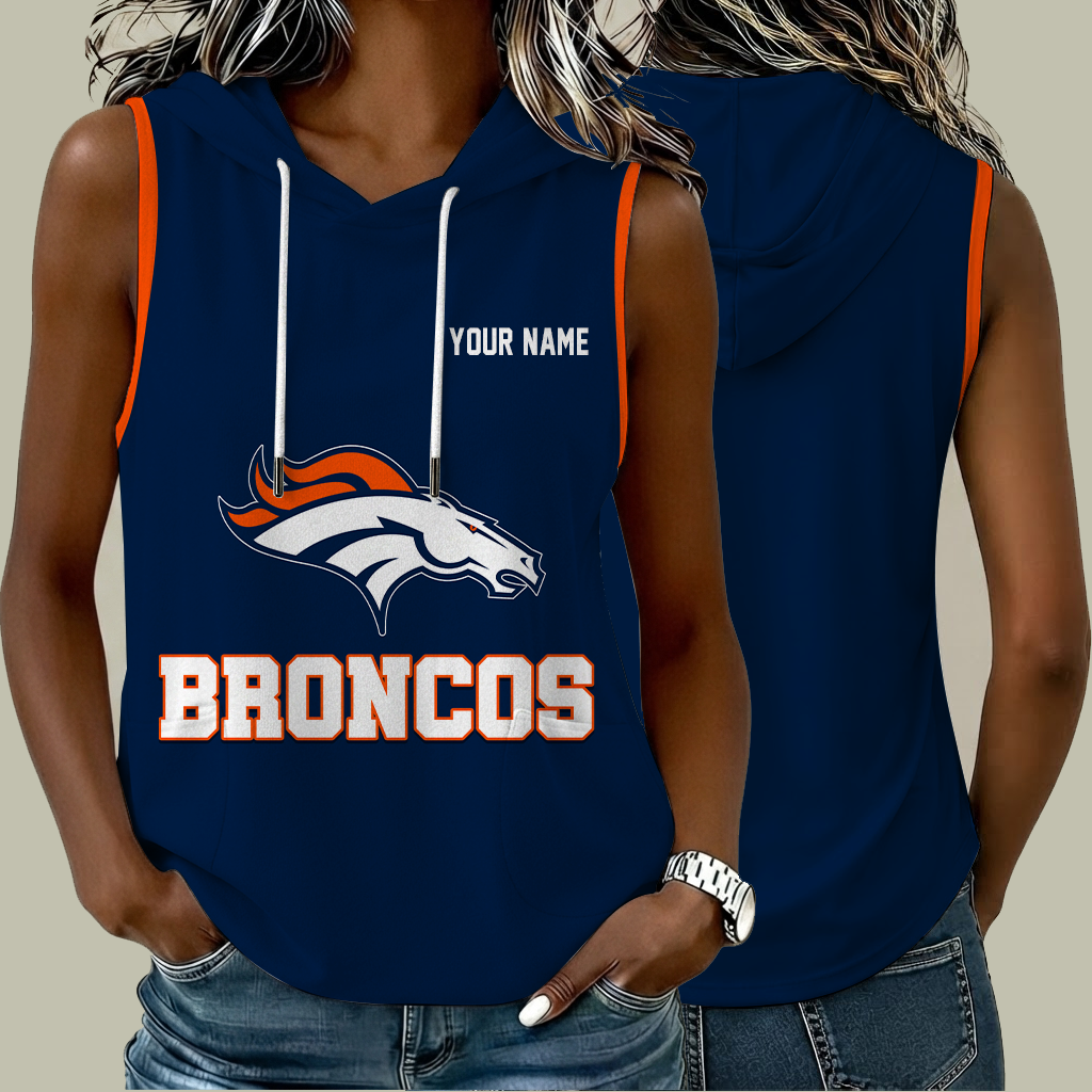[TOUCHDOWN DEAL] NEW CUSTOMIZED NFL13 DVB DENVER BRONCOS WOMEN'S SLEEVELESS HOODED POCKET TANK TOP