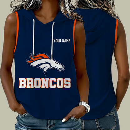 [TOUCHDOWN DEAL] NEW CUSTOMIZED NFL13 DVB DENVER BRONCOS WOMEN'S SLEEVELESS HOODED POCKET TANK TOP