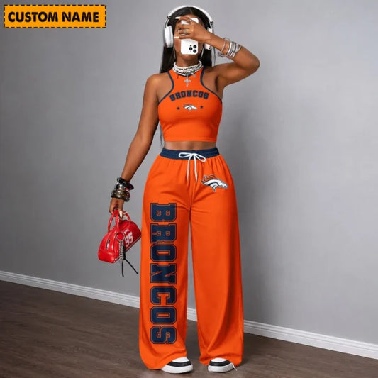 [TOUCHDOWN DEAL] NEW CUSTOMIZED NFL13 DVB DENVER BRONCOS WOMEN'S CROP TOP & LONGPANTS SET