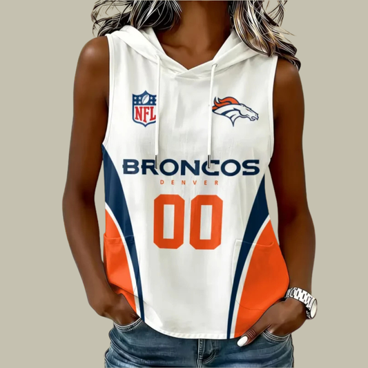[TOUCHDOWN DEAL] NEW CUSTOMIZED NFL13 DVB DENVER BRONCOS WOMEN'S SLEEVELESS HOODED POCKET TANK TOP