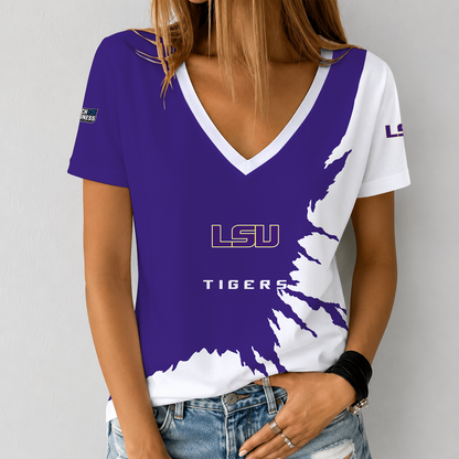 [SLAM DUNK DEAL] NEW CUSTOMIZED NCAA MAM13 LST LSU TIGERS V-NECK FEMALE SHIRT