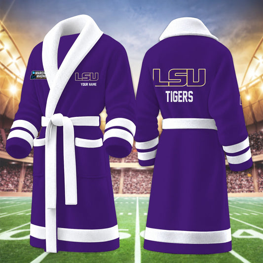 [SLAM DUNK DEAL] NEW CUSTOMIZED NCAA MAM13 LST LSU TIGERS MULTICOLOR FLEECE BATHROBE