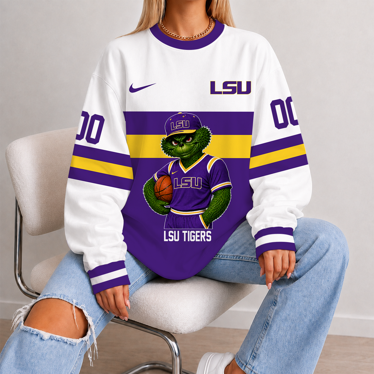 [SLAM DUNK DEAL] NEW CUSTOMIZED NCAA MAM13 LST LSU TIGERS STRAPPY UNISEX SWEATSHIRT