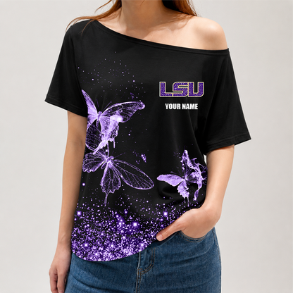 [SLAM DUNK DEAL] NEW CUSTOMIZED NCAA MAM13 LST LSU TIGERS STRAPPY OFF-SHOULDER SHIRT
