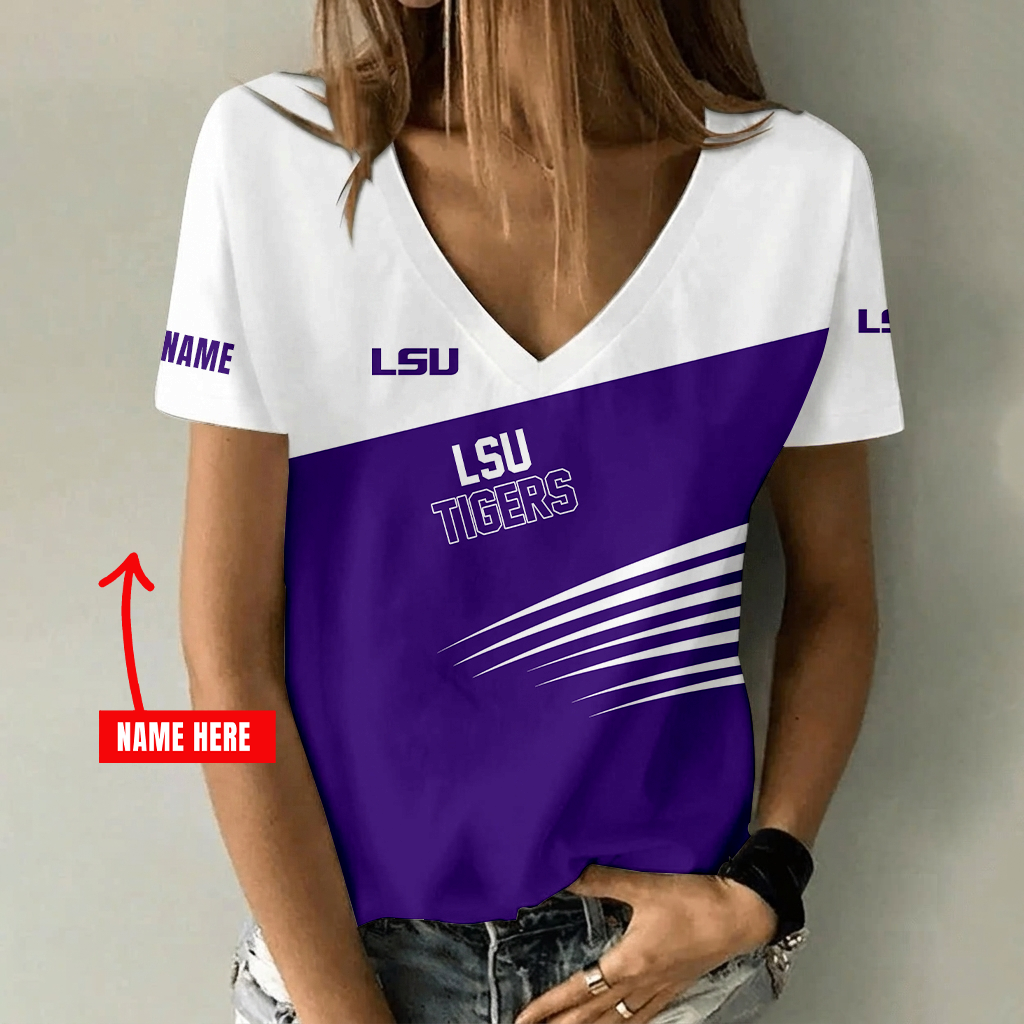 [FAN FAVORITE] NEW CUSTOMIZED NCAA MAM13 LST LSU TIGERS STRAPPY V-NECK FEMALE SHIRT
