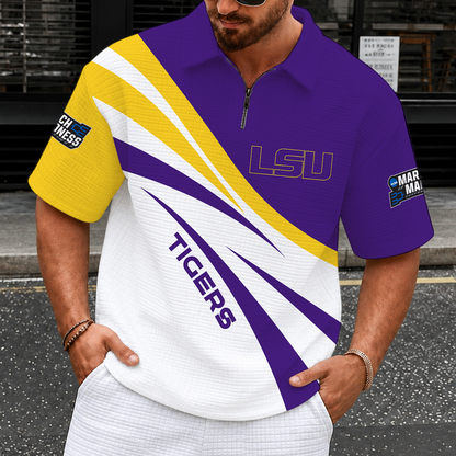 [SLAM DUNK DEAL] NEW CUSTOMIZED NCAA MAM13 LST LSU TIGERS QUARTER-ZIP POLO SHIRT