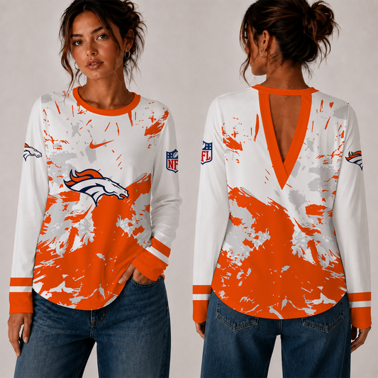 [TOUCHDOWN DEAL] NEW CUSTOMIZED NFL13 DVB DENVER BRONCOS WOMEN'S BACK V-CUT LONG-SLEEVE SHIRT