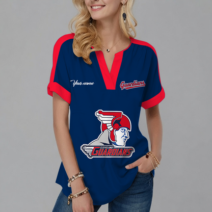 [HOMERUN DEAL] NEW CUSTOMIZED MLB13 CGS CLEVELAND GUARDIANS V-NECK FEMALE SHIRT