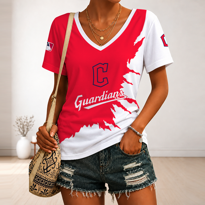 [HOMERUN DEAL] NEW CUSTOMIZED MLB13 CGS CLEVELAND GUARDIANS V-NECK FEMALE SHIRT