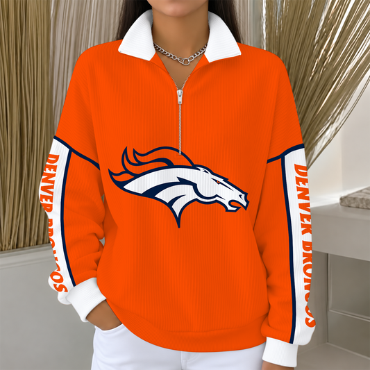 [TOUCHDOWN DEAL] NEW CUSTOMIZED NFL13 DVB DENVER BRONCOS QUARTER ZIP RIBBED SWEATER