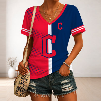 [HOMERUN DEAL] NEW CUSTOMIZED MLB13 CGS CLEVELAND GUARDIANS V-NECK FEMALE SHIRT