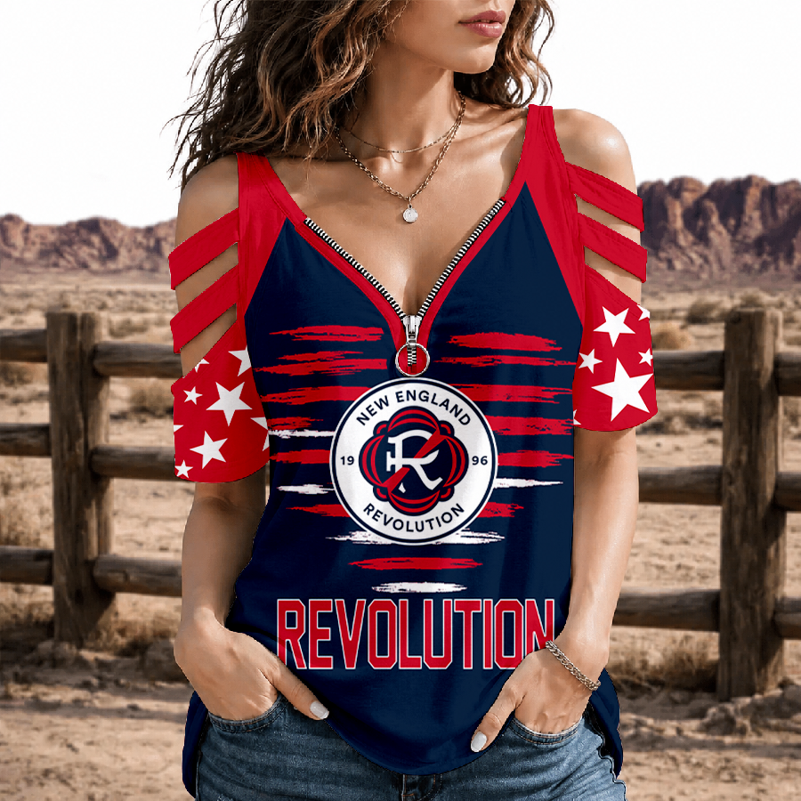 [GOAL DEAL] NEW CUSTOMIZED MLS13 NER NEW ENGLAND REVOLUTION STRAPPY COLD-SHOULDER TOP