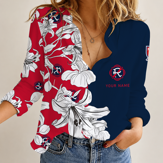 [GOAL DEAL] NEW CUSTOMIZED MLS13 NER NEW ENGLAND REVOLUTION WOMEN CASUAL SHIRT