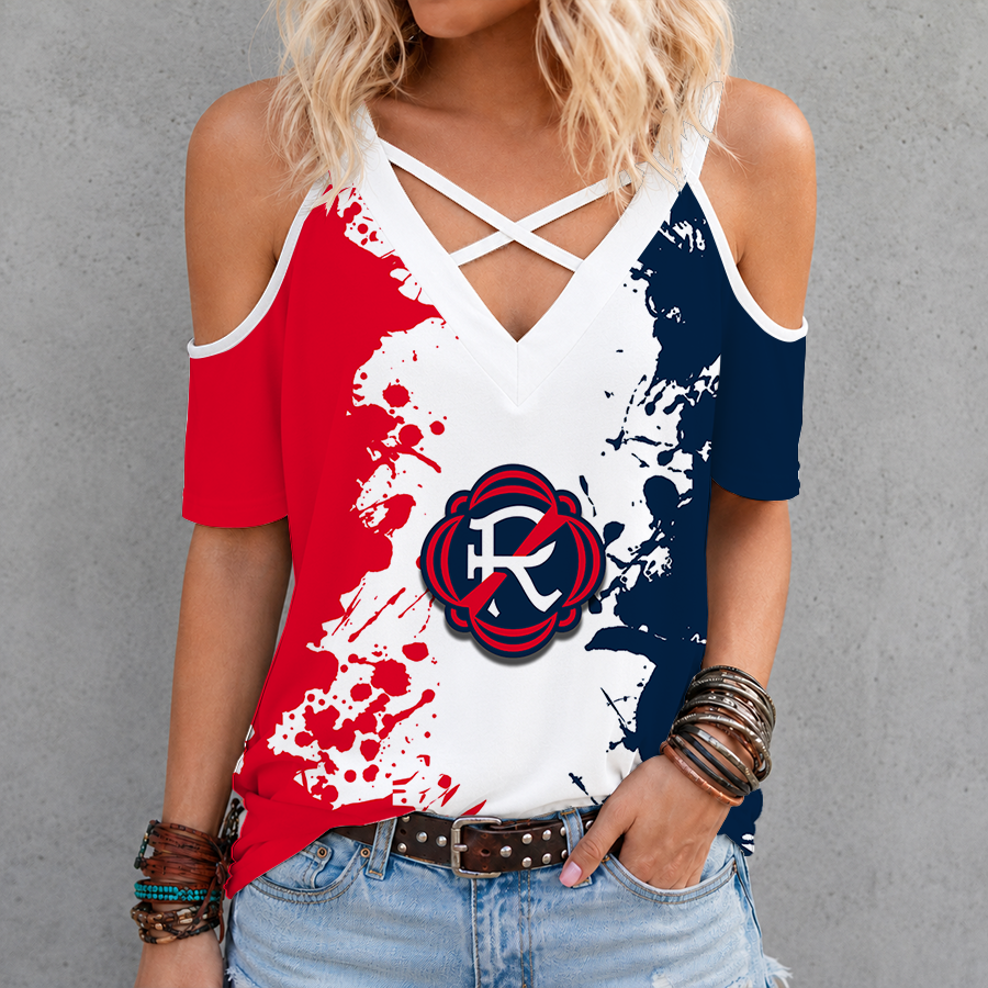 [GOAL DEAL] NEW CUSTOMIZED MLS13 NER NEW ENGLAND REVOLUTION CRISS CROSS V-NECK TOP