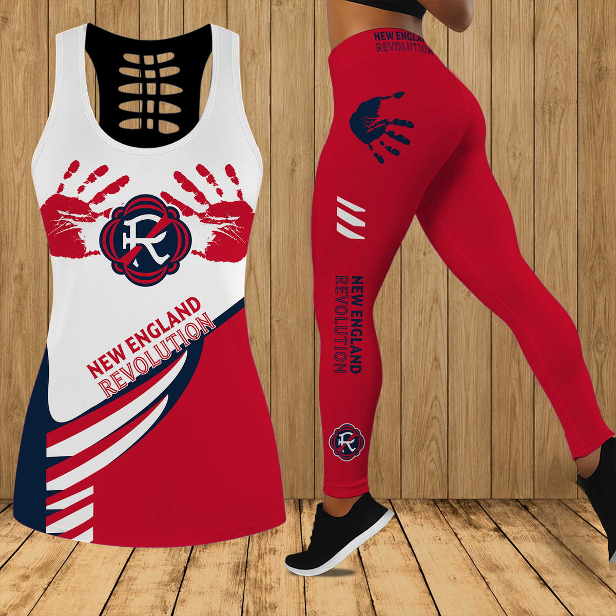[GOAL DEAL] NEW CUSTOMIZED MLS13 NER NEW ENGLAND REVOLUTION HOLLOW TANK TOP & LEGGINGS SET