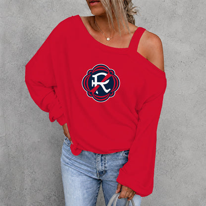 [GOAL DEAL] NEW CUSTOMIZED MLS13 NER NEW ENGLAND REVOLUTION WOMEN'S OFF-SHOULDER LONG SLEEVE SHIRT
