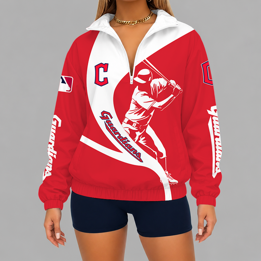[HOMERUN DEAL] NEW CUSTOMIZED MLB13 CGS CLEVELAND GUARDIANS V-NECK ZIPPER SWEATSHIRT JACKET
