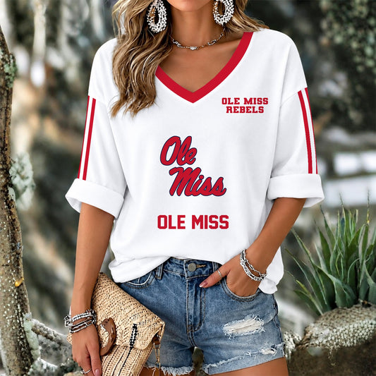 [HOMERUN DEAL] NEW CUSTOMIZED NCAA CWS13 OMR OLE MISS REBELS WOMEN'S V-NECK LONG SLEEVE SHIRT