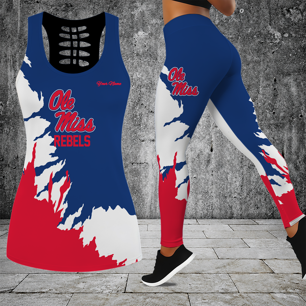 [HOMERUN DEAL] NEW CUSTOMIZED NCAA CWS13 OMR OLE MISS REBELS HOLLOW TANK TOP & LEGGINGS SET