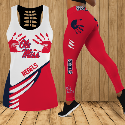 [HOMERUN DEAL] NEW CUSTOMIZED NCAA CWS13 OMR OLE MISS REBELS HOLLOW TANK TOP & LEGGINGS SET