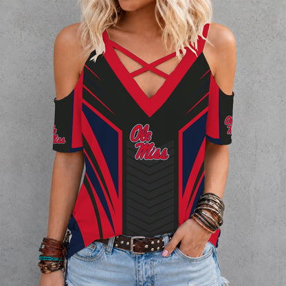 [HOMERUN DEAL] NEW CUSTOMIZED NCAA CWS13 OMR OLE MISS REBELS CRISS CROSS V-NECK TOP