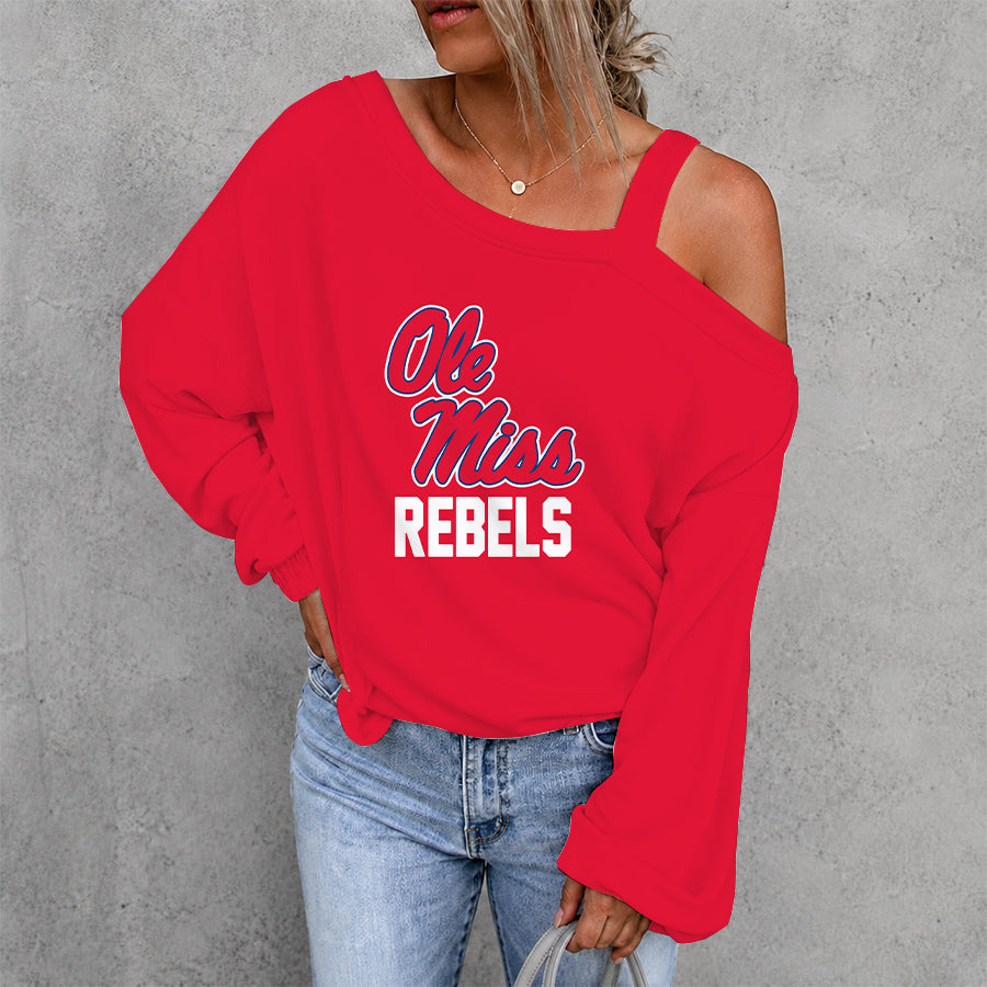 [HOMERUN DEAL] NEW CUSTOMIZED NCAA CWS13 OMR OLE MISS REBELS WOMEN'S OFF-SHOULDER LONG SLEEVE SHIRT