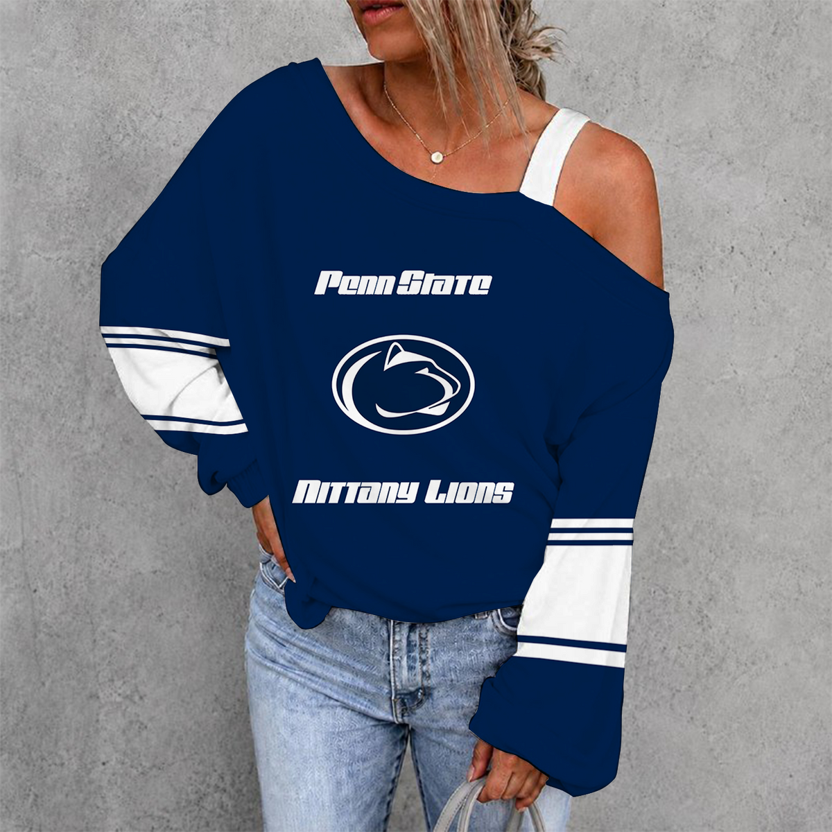 [PUCK DROP DEAL] NEW CUSTOMIZED NCAA MFF13 PNL PENN STATE NITTANY LIONS WOMEN'S OFF-SHOULDER LONG SLEEVE SHIRT