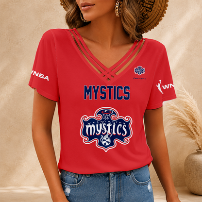 [HOOPS SPECIAL] NEW CUSTOMIZED WNBA13 WSM WASHINGTON MYSTICS V-NECK SHIRT