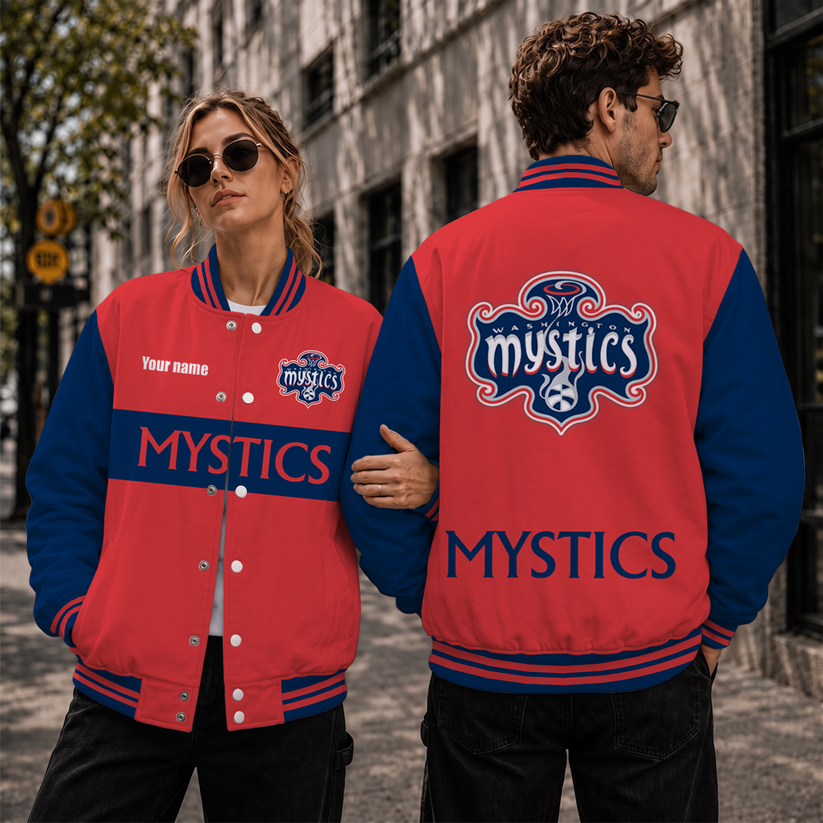 [HOOPS SPECIAL] NEW CUSTOMIZED WNBA13 WSM WASHINGTON MYSTICS BASEBALL JACKET, SATIN VARSITY JACKET