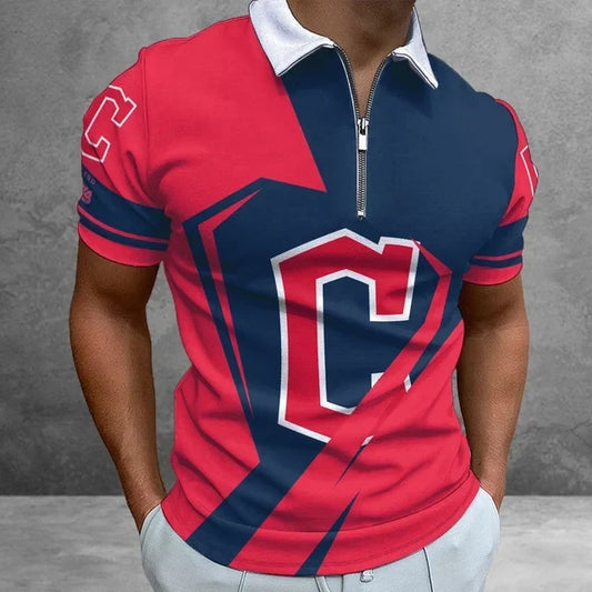 [HOMERUN DEAL] NEW CUSTOMIZED MLB13 CGS CLEVELAND GUARDIANS ZIP POLO SHIRT