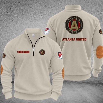 [GOAL DEAL] NEW CUSTOMIZED MLS14 ALU ATLANTA UNITED FC MULTICOLOR STRIPED QUATER ZIP SWEATSHIRT