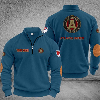 [GOAL DEAL] NEW CUSTOMIZED MLS14 ALU ATLANTA UNITED FC MULTICOLOR STRIPED QUATER ZIP SWEATSHIRT