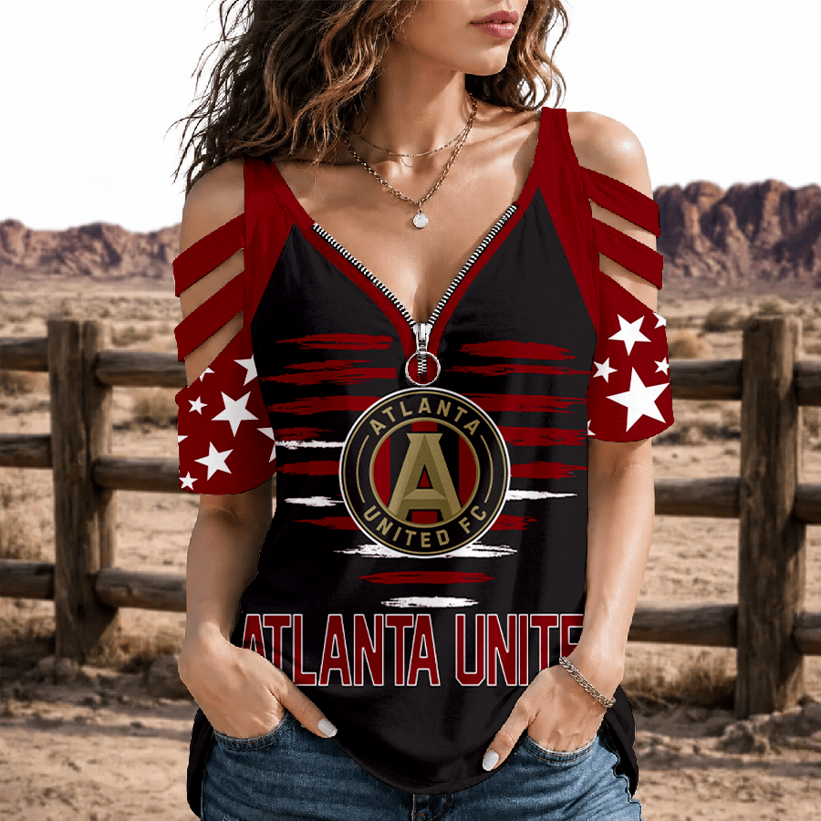 [GOAL DEAL] NEW CUSTOMIZED MLS14 ALU ATLANTA UNITED FC STRAPPY COLD-SHOULDER TOP