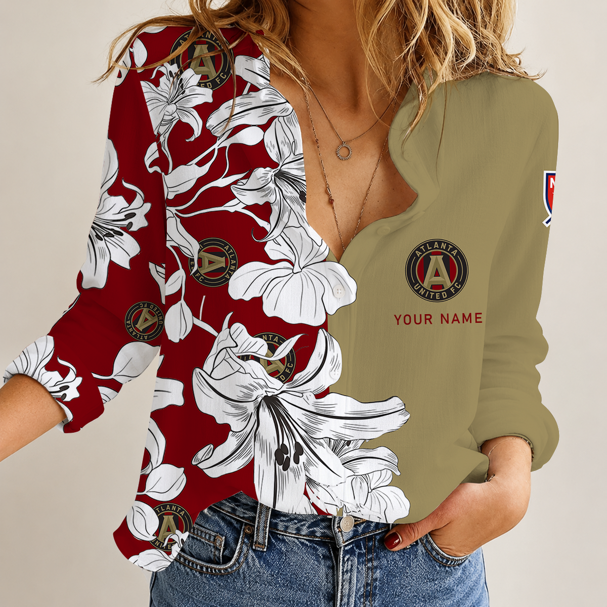 [GOAL DEAL] NEW CUSTOMIZED MLS14 ALU ATLANTA UNITED FC WOMEN CASUAL SHIRT