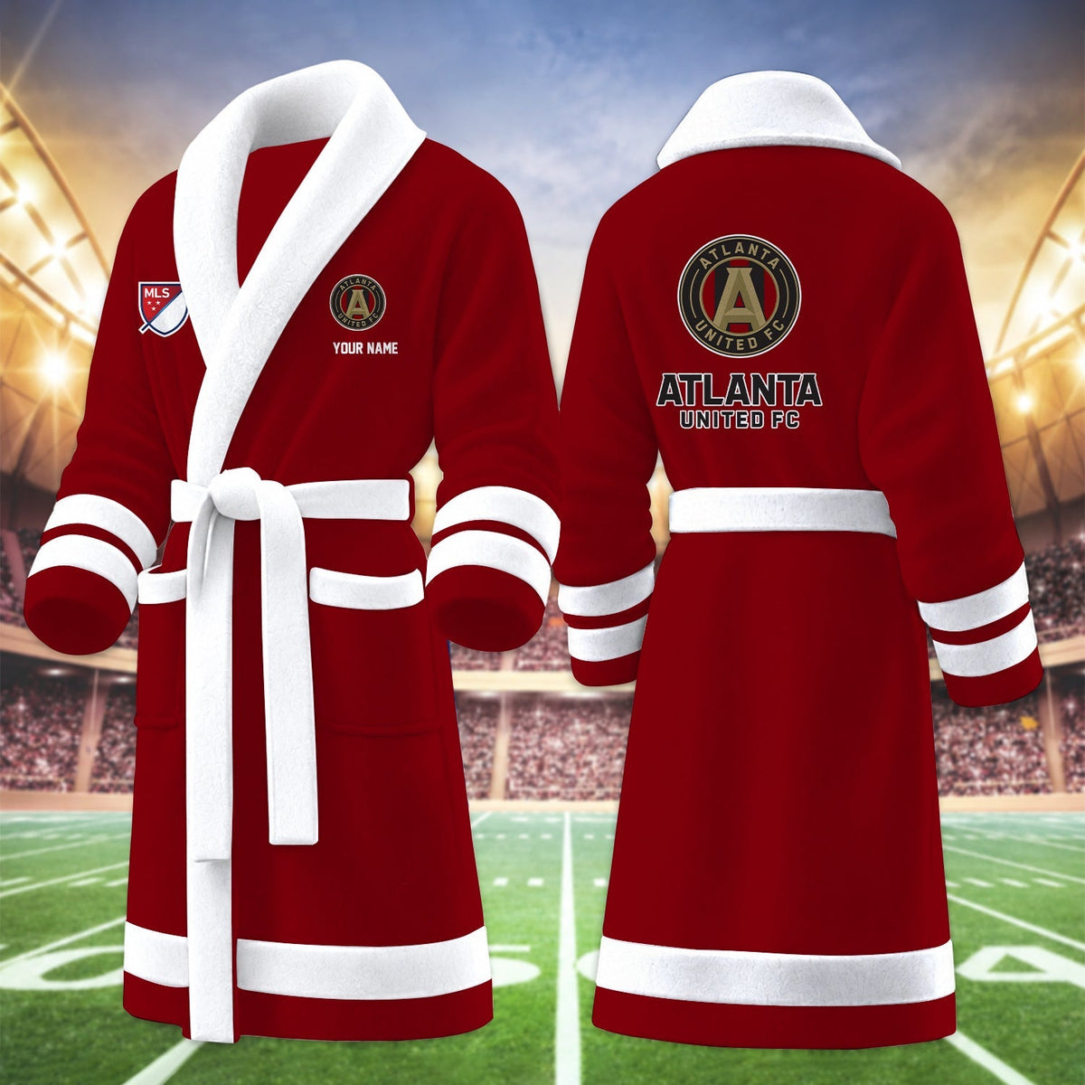 [GOAL DEAL] NEW CUSTOMIZED MLS14 ALU ATLANTA UNITED FC FLEECE BATHROBE
